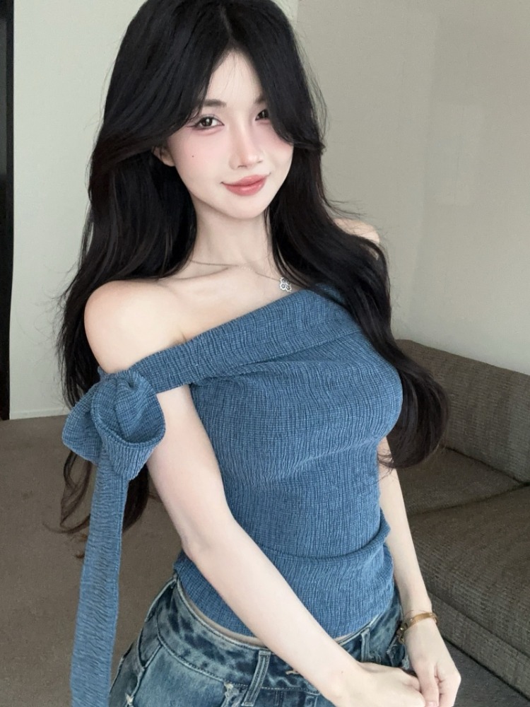 Spicy Girl One-Shoulder Tie Wa - T Shirt Tight Fit 评论和价格