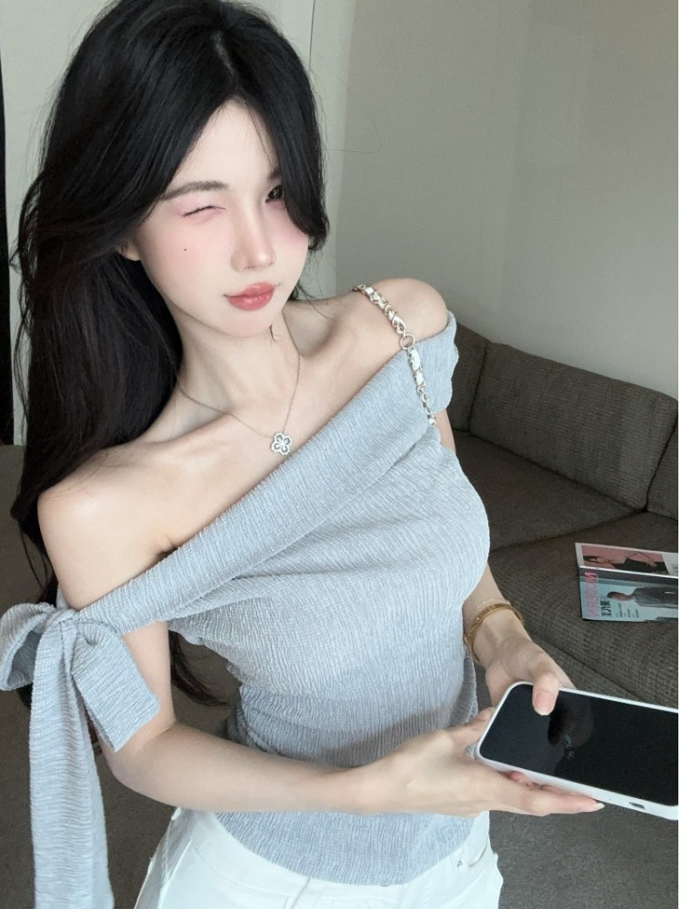 Spicy Girl One-Shoulder Tie Wa - T Shirt Tight Fit 评论和价格