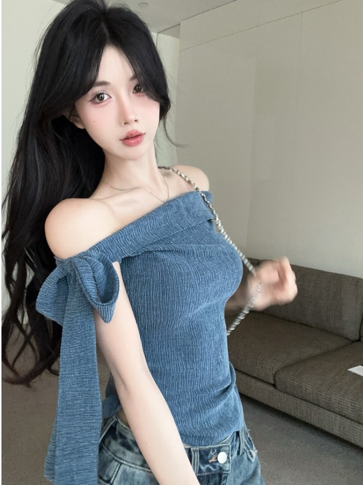 Spicy Girl One-Shoulder Tie Wa - T Shirt Tight Fit 评论和价格