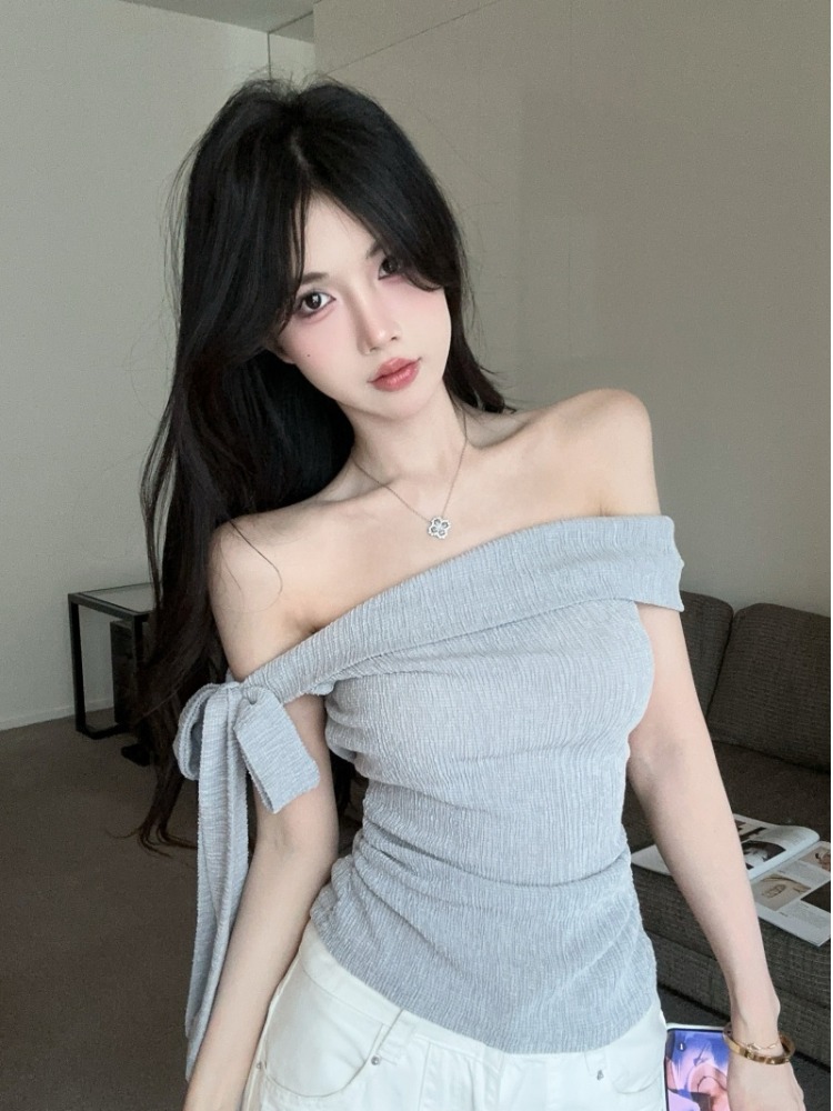 Spicy Girl One-Shoulder Tie Wa - T Shirt Tight Fit 评论和价格