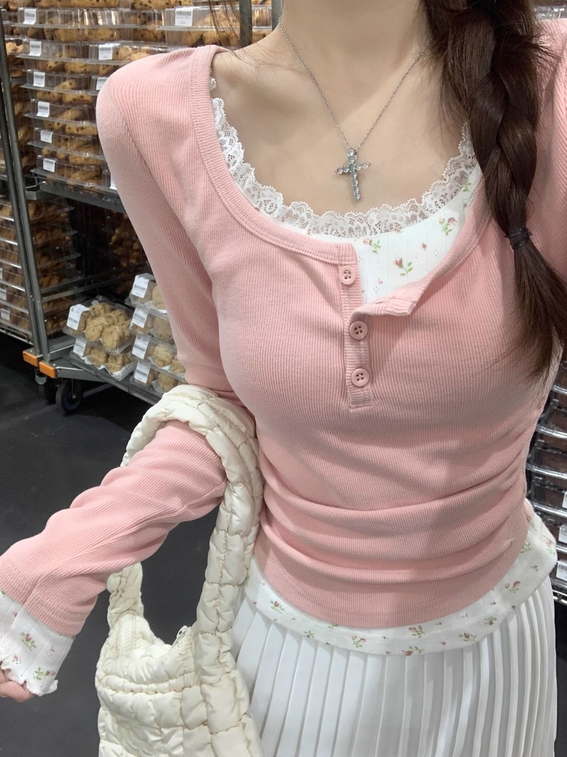 2026 Pink Floral Two-piece Cre - Undershirt Crew Neck 评论和价格
