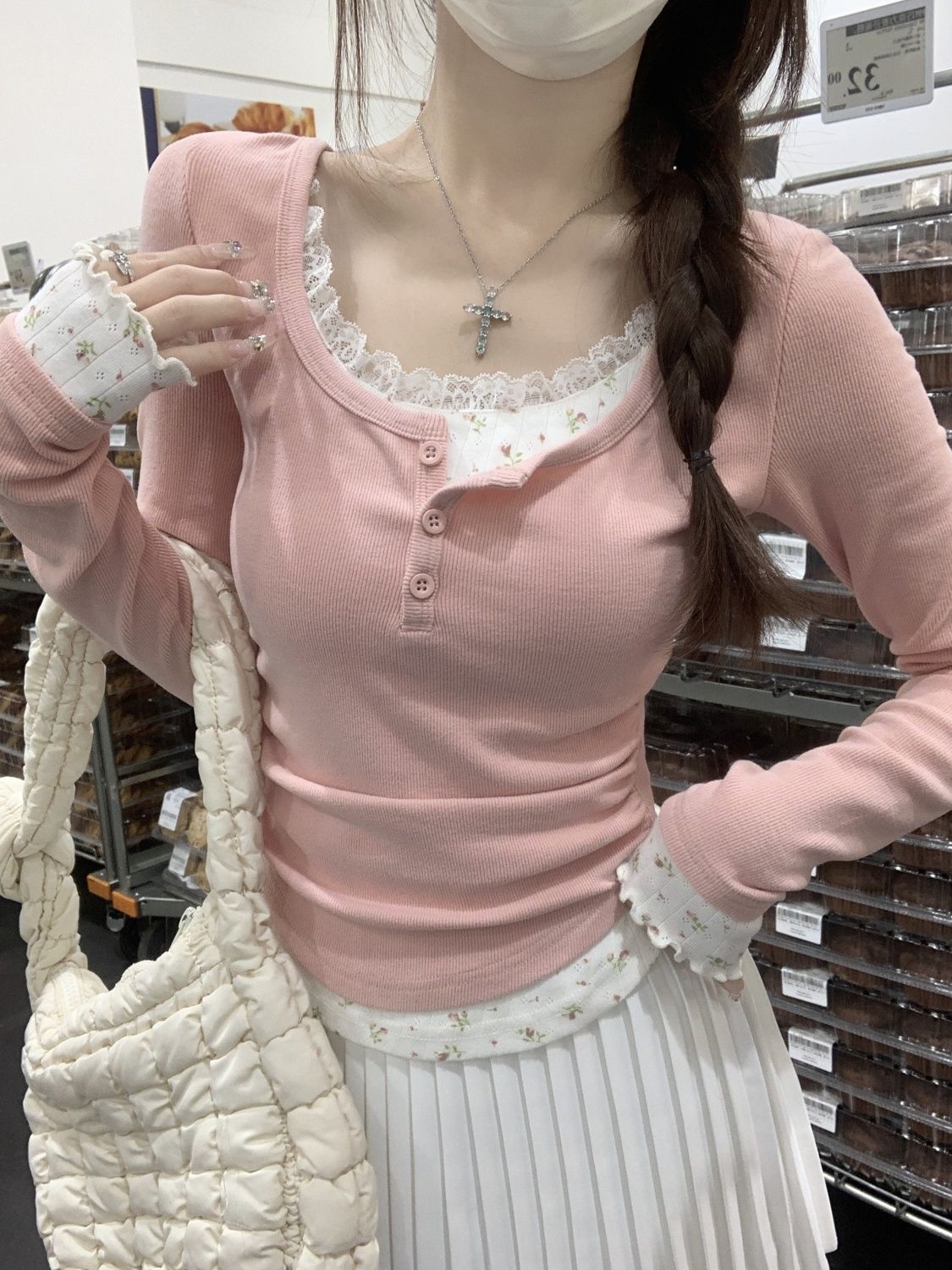 2026 Pink Floral Two-piece Cre - Undershirt Crew Neck 评论和价格