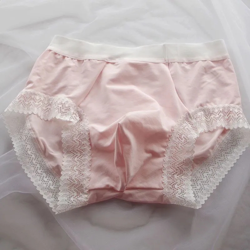 Lace Hem Man's BF Briefs Pink  - Boxer Shorts Modal 评论和价格