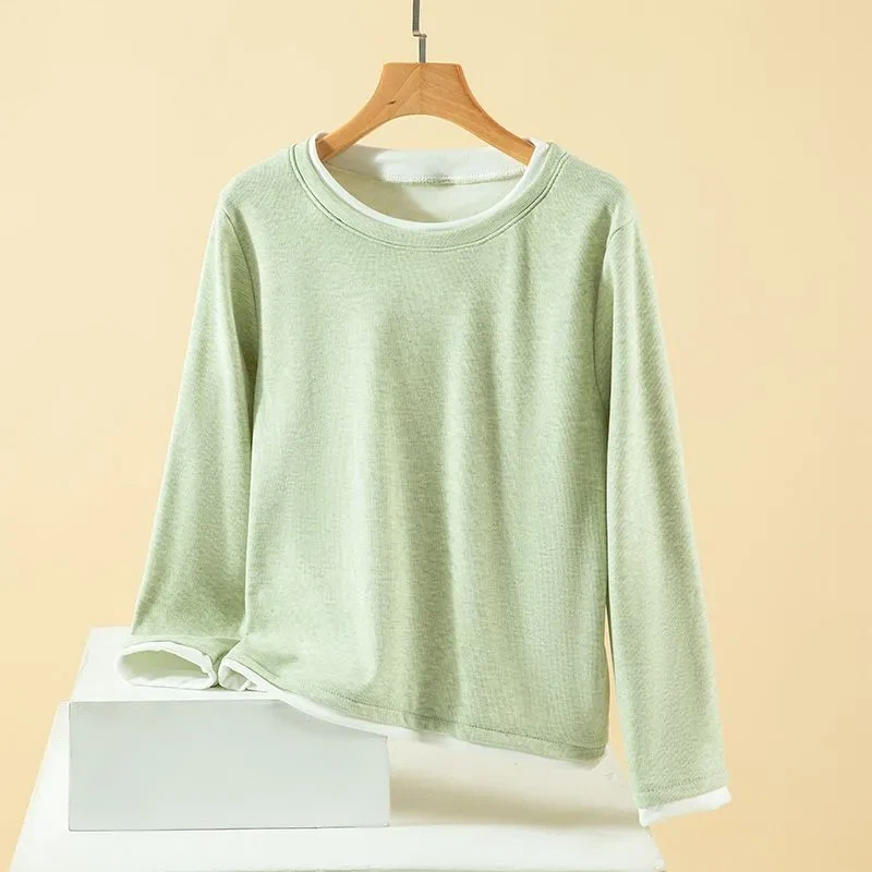 Women Plus Size Fake Two Piece - Undershirt Crew Neck 评论和价格
